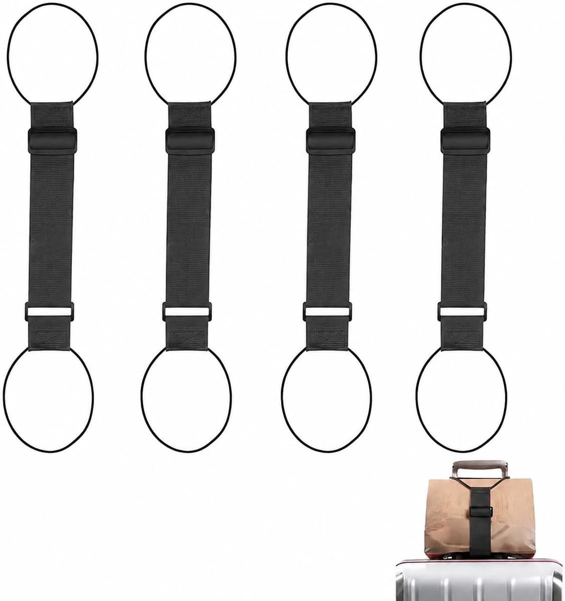 Verstelbare elastische bagagestraps 4 stuks 46-68 cm - Reisaccessoires voor koffers, handbagage en bagagebeveiliging