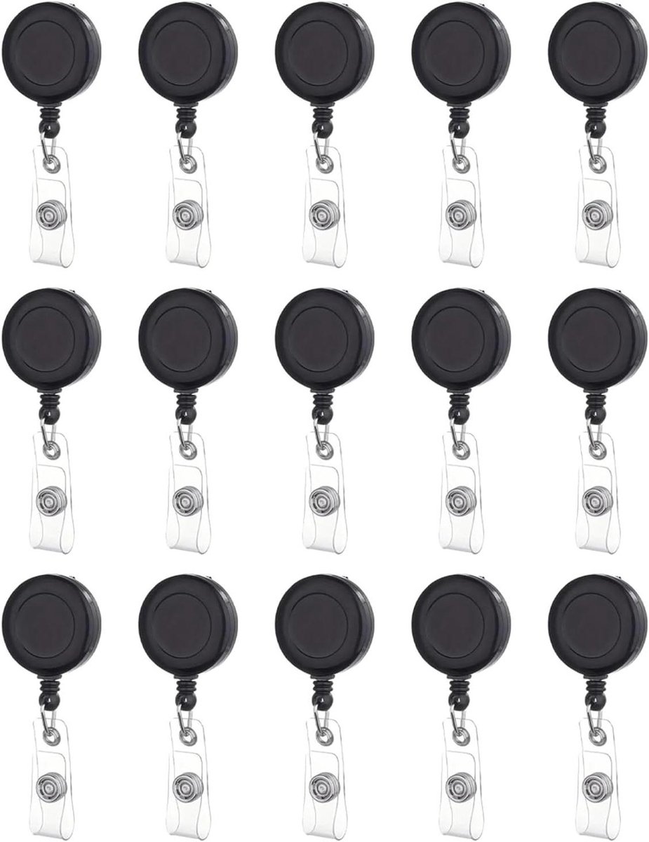 Intrekbare Badgehouders - Uitschuifbare Lanyards - Snelle Toegang Kaarten - Heavy-Duty Haspel - 15 Stuks - Zwart