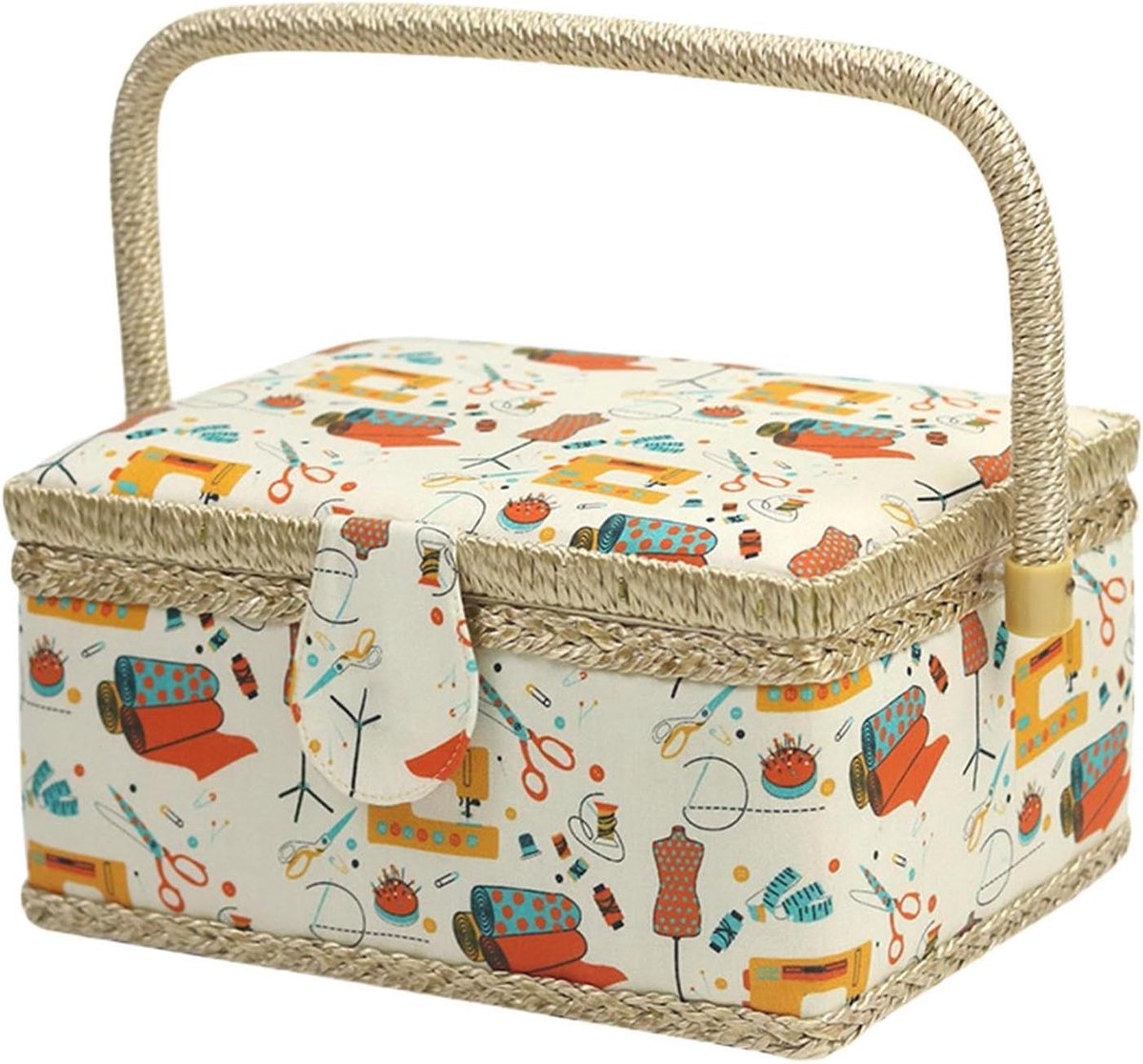 Naaidoos Opbergmand - Naai Spullen Organizer - Hobby Opslag - Afneembaar Dienblad - 24 x 17.5 x 15 cm