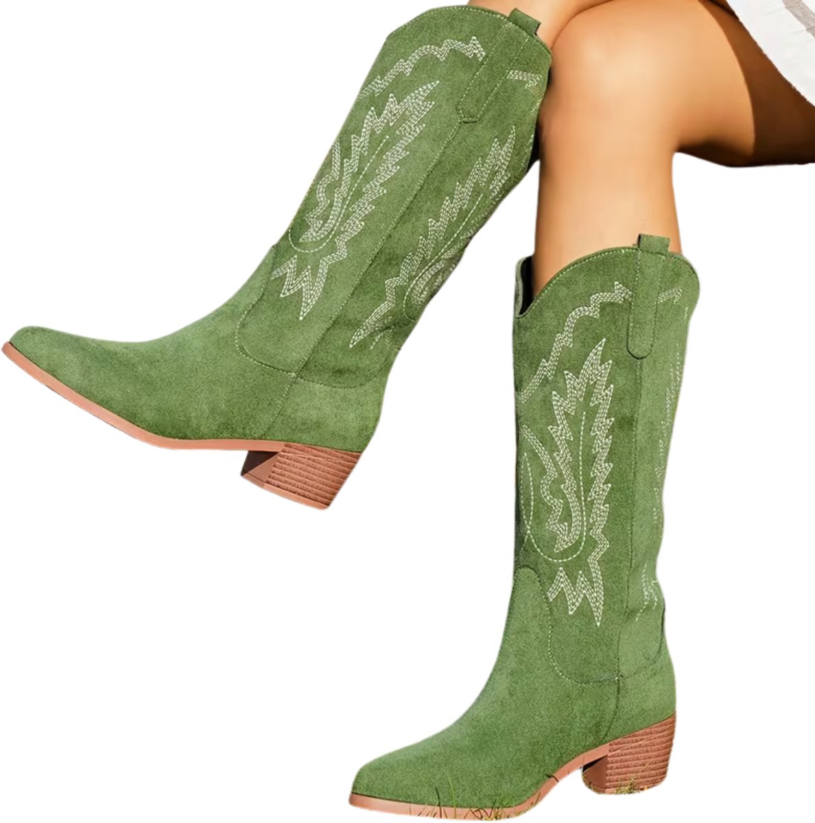 Currero Dames Cowboy Laarzen Hoge Hak Enkellaarzen Kniehoge Western Boots Chelsea 37 Groen