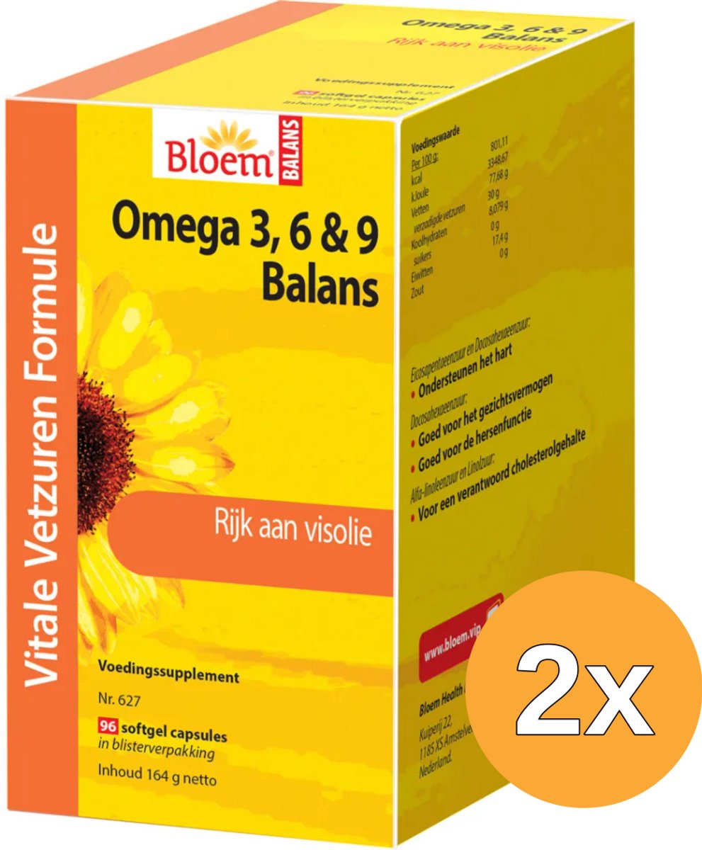 2x Bloem Omega 3, 6 & 9 balans (96 softgels)