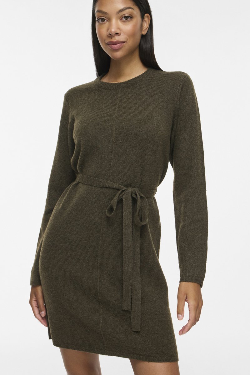 VILA - VILIGA L/S O-NECK BELTED KNIT DRESS-NOOS - Dames - Mini jurken