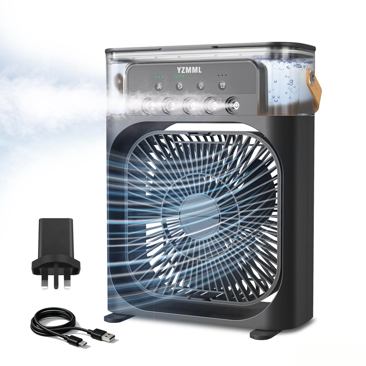 Aircooler bureau USB-C met nevelfunctie draagbare luchtkoeler met timer stille ventilator 600 ml watertank