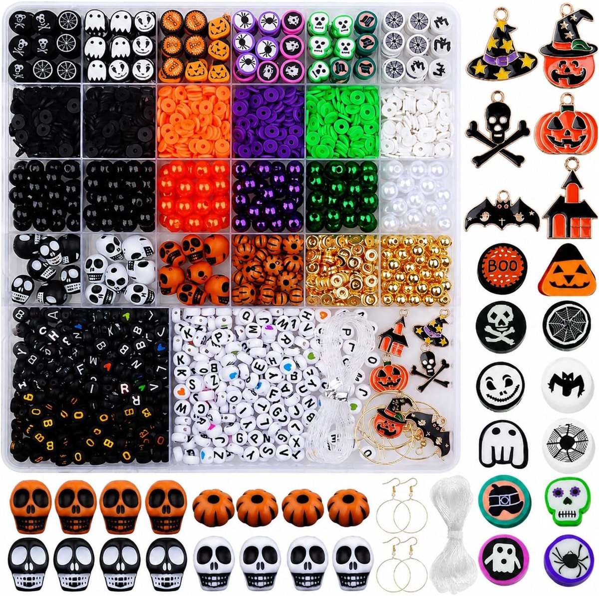 Kralenset - Kralenset met doodskopmotief - Materialen voor het maken van sieraden - Geschikt voor Halloweenfeesten, knutselworkshops voor kinderen en het maken van cadeaus - 26 vakjes