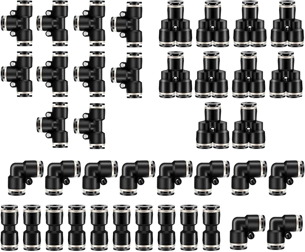 HAXIHA 40 stuks 1/4 inch Air Push snelbevestigingen, pneumatische connectoren, splitter/hoek/T-stukken/rechte - ShopVlot