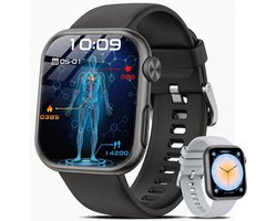 FOSMET Smartwatch Heren & Dames - 1,97" Zacht Gebogen AMOLED Display - Fitness Horloge - EKG+PPG - Bloeddruk - SpO2 - Hartslagmeter - Slaapmonitor - Stappenteller - Sat eratiemeter - IOS/Android/ - RVS Bezel - Incl. 2 Bandjes - Cadeau voor Hem & Haar