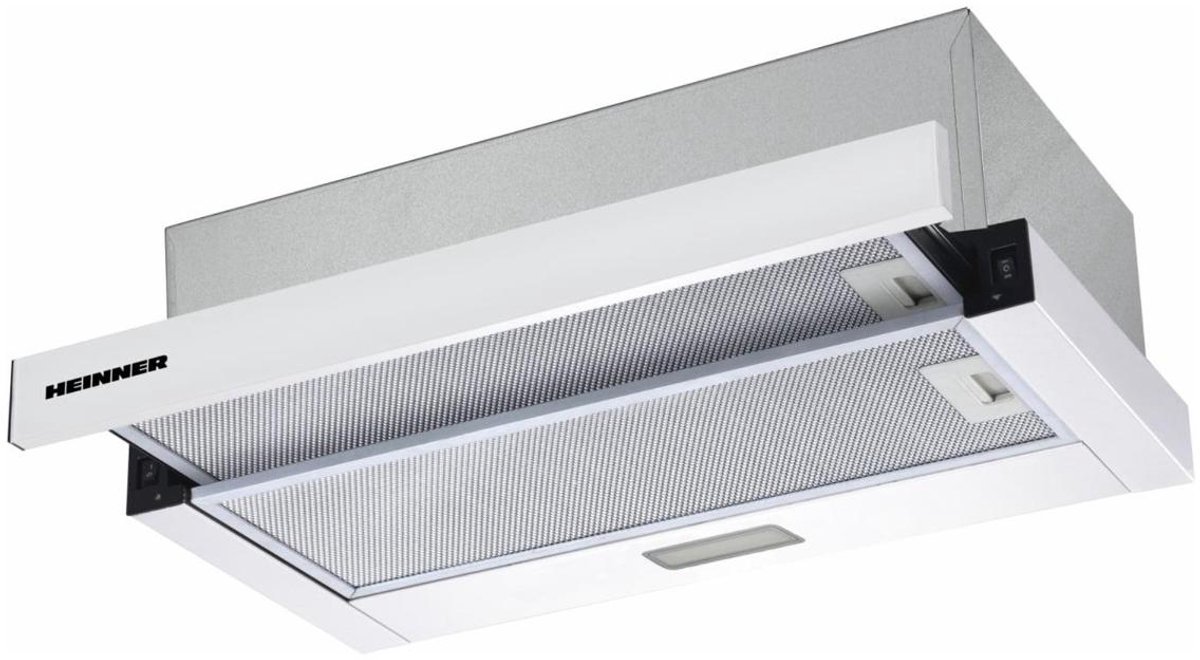 Heinner HTCH-F400WH Telescopisch Inbouw Afzuigkap 60 cm – 358,4 m³/u – 2 Standen – Vlakscherm – 1x 2W LED Verlichting – 1x 65W Motor – 5 Jaar Garantie – Wit