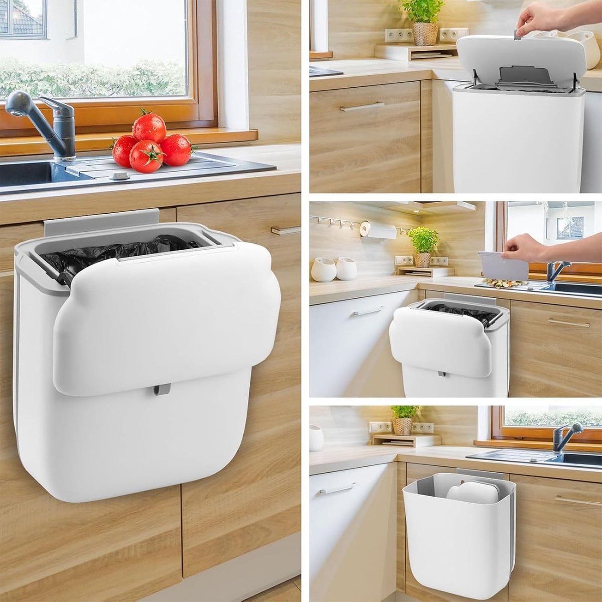 Vouwbare Afvalbak 10 Liter met Deksel voor Keuken, Camping, Auto, Badkamer en Kantoor - Compacte Prullenbak voor Kastdeur en Muur