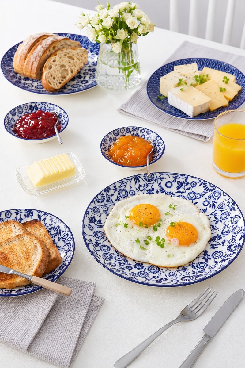 R&H® Selene set van 6 platte porseleinen borden 26,1 cm - dinerborden servies - vaatwasser- en magnetronbestendig - blauw-wit Chinees design
