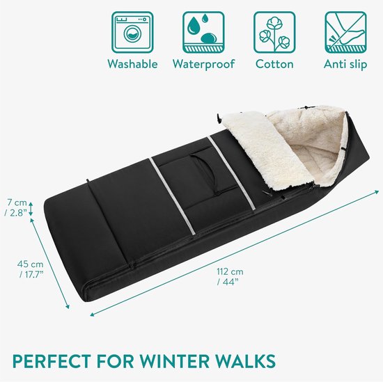 Waterdichte Winter Voetenzak - Baby deken - Warm Blijven - Verstelbare Gordelopeningen - 117 cm - Zwart — afbeelding 3