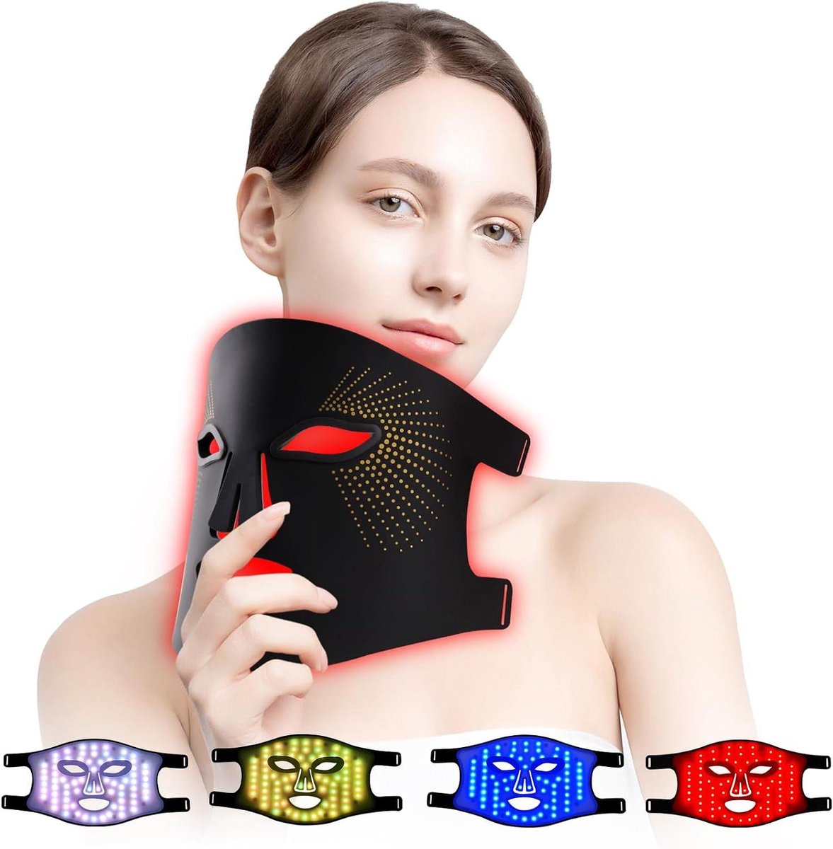 Gezichtsmasker - Lichttherapie Masker - Huidverbetering Thuis - Zacht Siliconen Materiaal - 4 Kleuren - Zwart