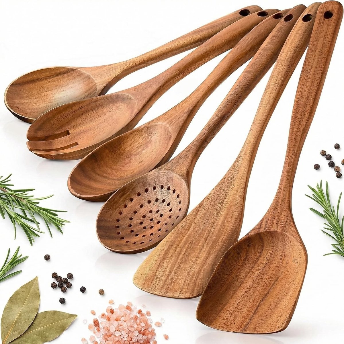 Set van 13 Natuurlijke Houten Kooklepels met Meetlepel, Comfortabele Handgreep en Antiaanbak Keukengerei voor Koken en Bakken