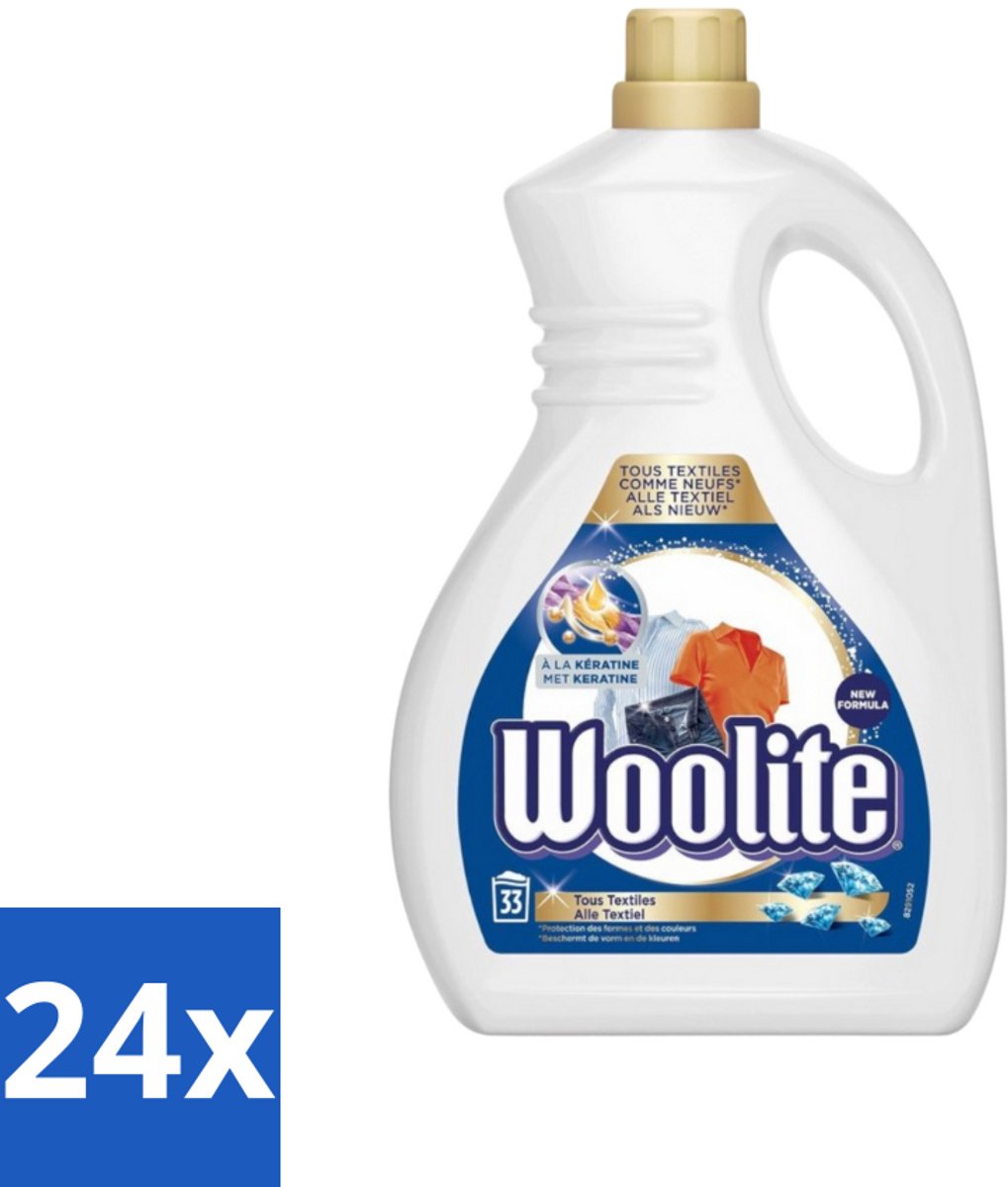 24 x Woolite Textile - Vloeibaar Wasmiddel - Met Keratine - Textiel Was - 33 Wasbeurten - 2L - Wasmiddel - Vloeibaar Wasmiddel - Wasmiddel Met Keratine - Textielwas - Kledingwas