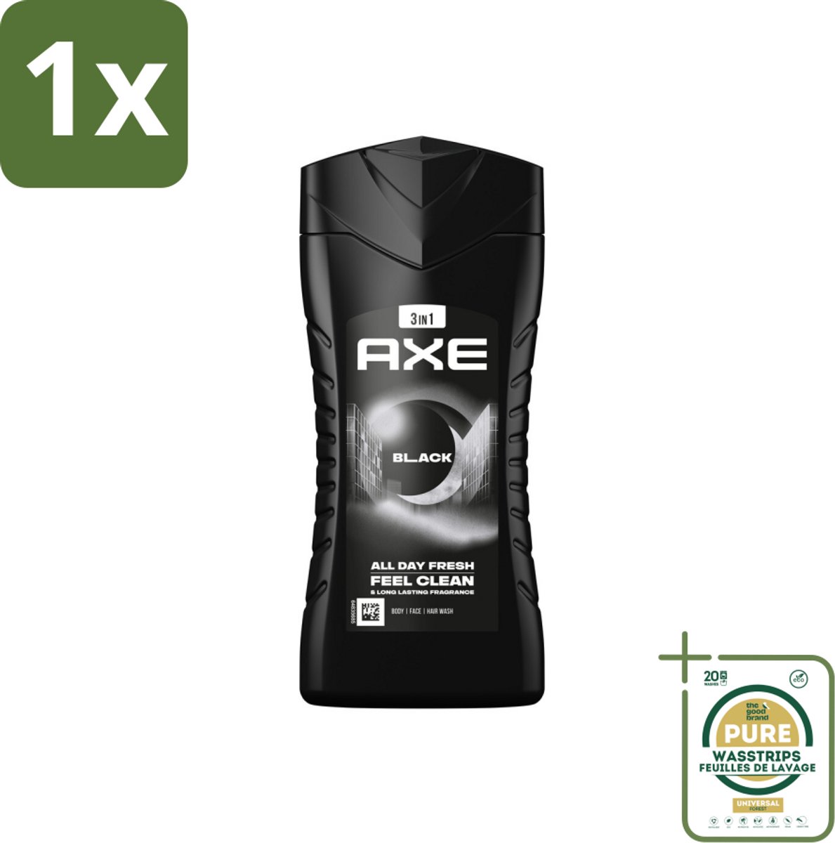 1 x Axe 3-in-1 Douchegel Black 250 ml- Douchegel - Lichaam - Gezicht - Haar - Frisheid