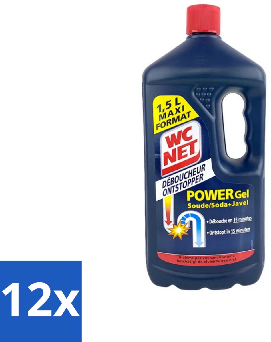 12 x WC Net - Ontstopper - Gel - Met Soda - 1.5L - Toilet Ontstopper - Wc Ontstopper - Verstopping Oplossen - Ontstopper Gel - Snel Ontstopper