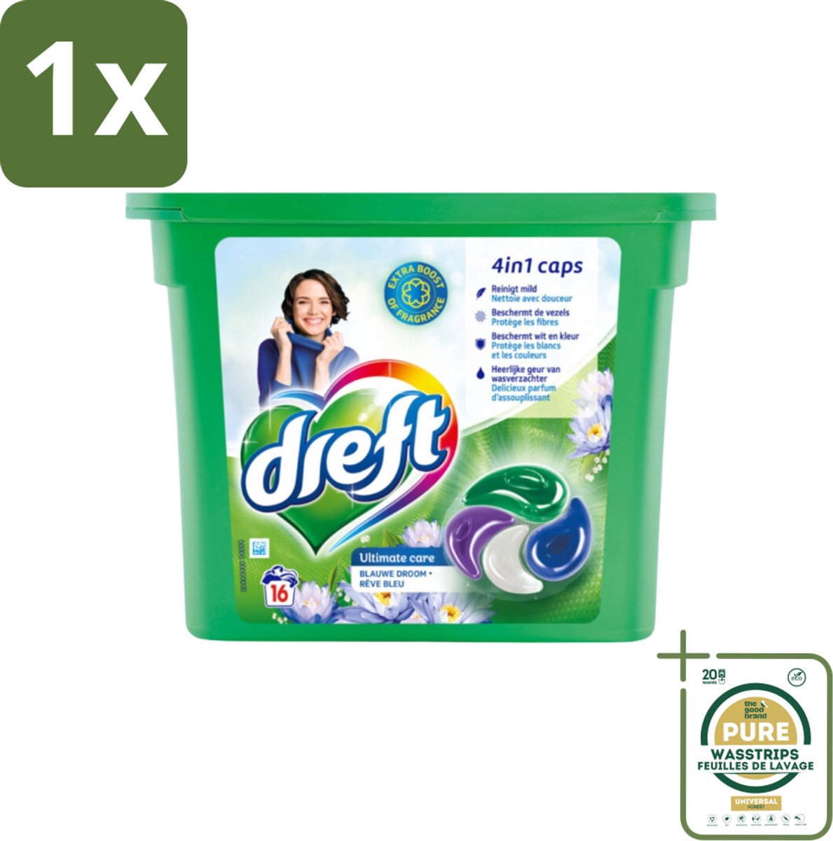 1 x Dreft - Wasmiddelcapsules 4in1 - Gekleurde Was - Blauwe Droom - 16 Wasbeurten- Wasmiddelcapsules - Blauwe Droom - Kleurbescherming - Frisheid - Wasgoed Reinigen