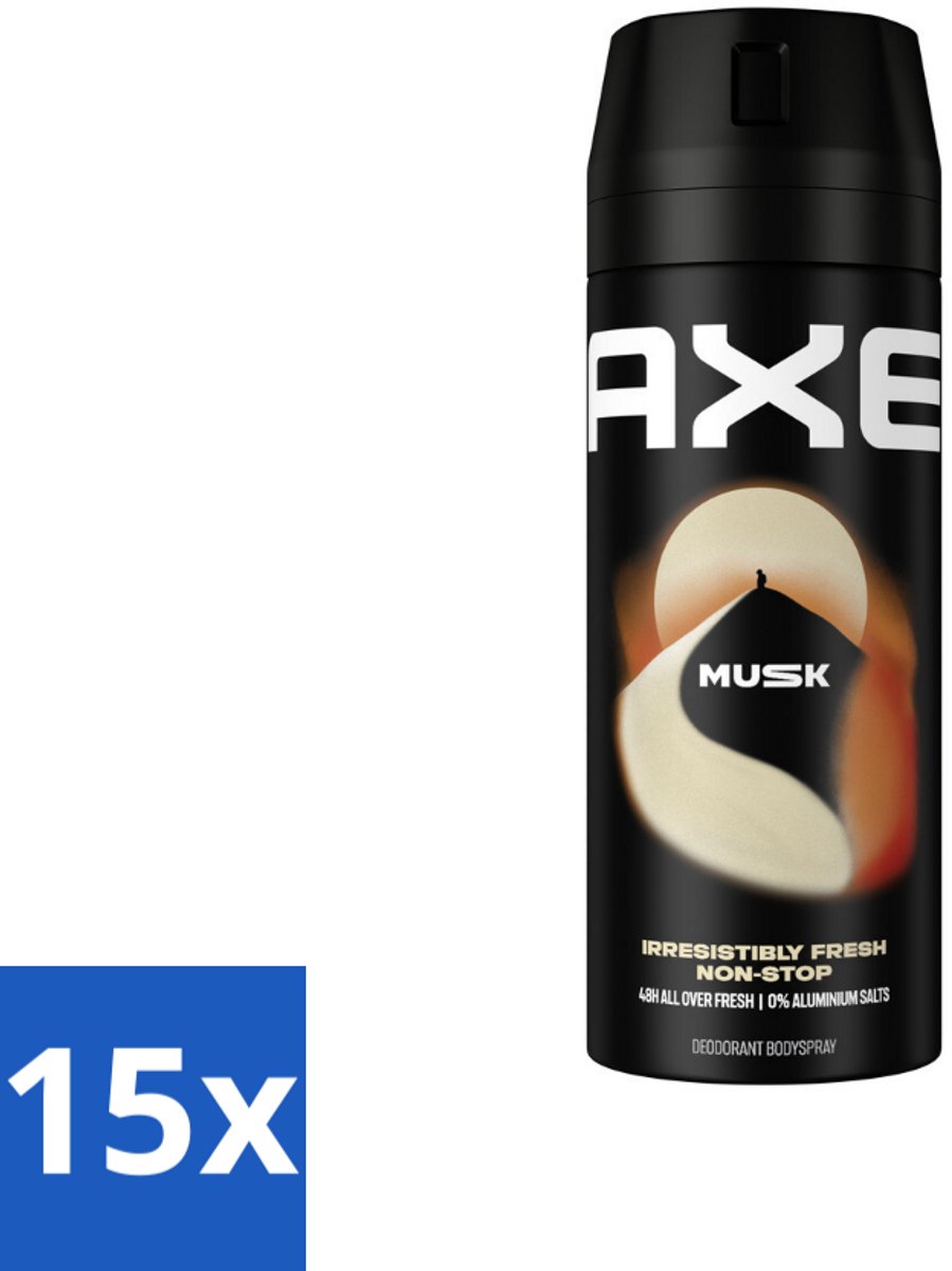 15 x Axe - Deodorant Bodyspray - 48hrs Fresh - Musk - Patchouli & Fougere - 150 ml - 48 Uur Geurbescherming - Deodorant Sprayer - Zinktechnologie - Geur Van Musk - Geur Van Patchouli