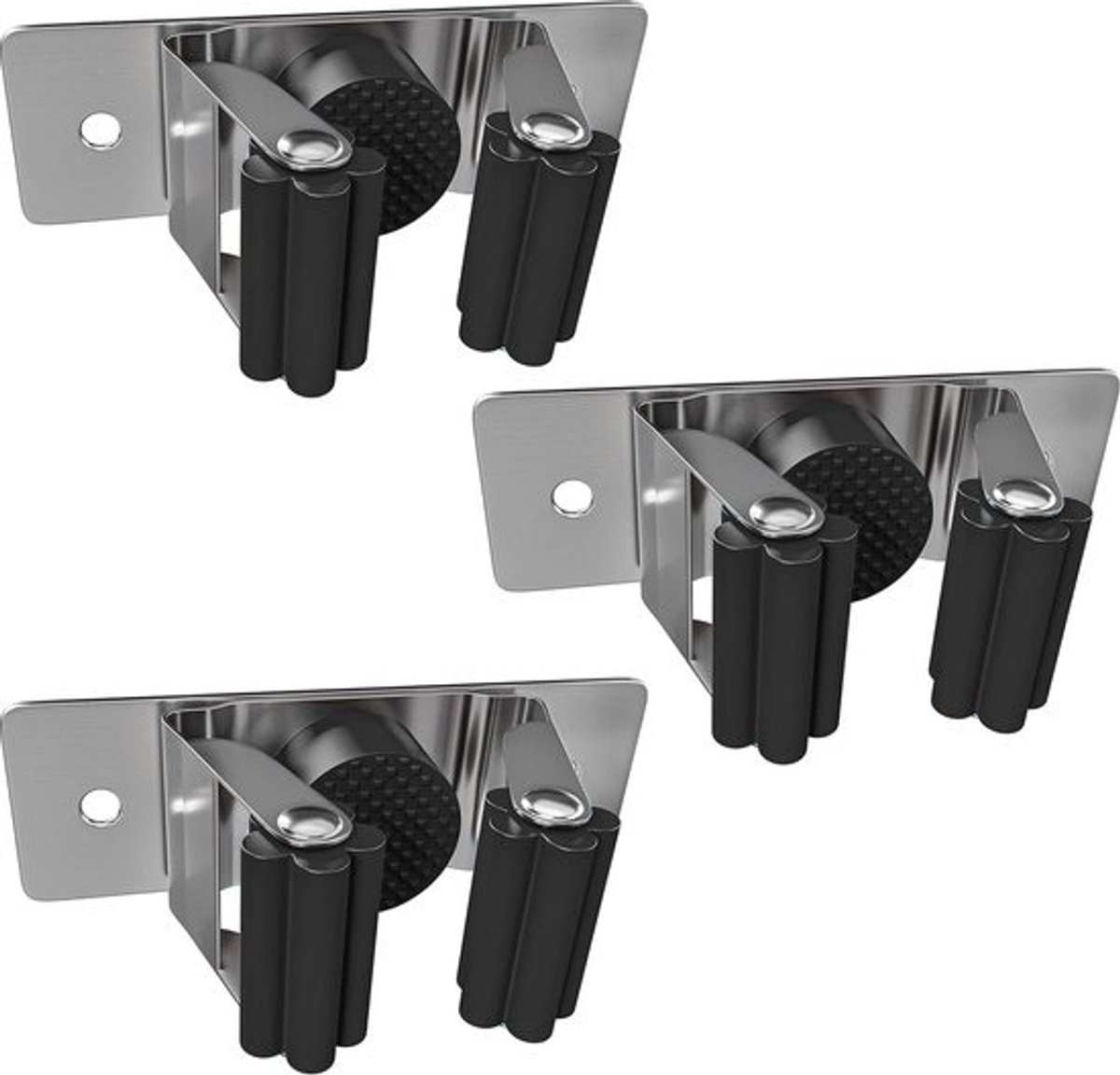 Zwarte Bezemhouder met 1 Clip - 3 Stuks