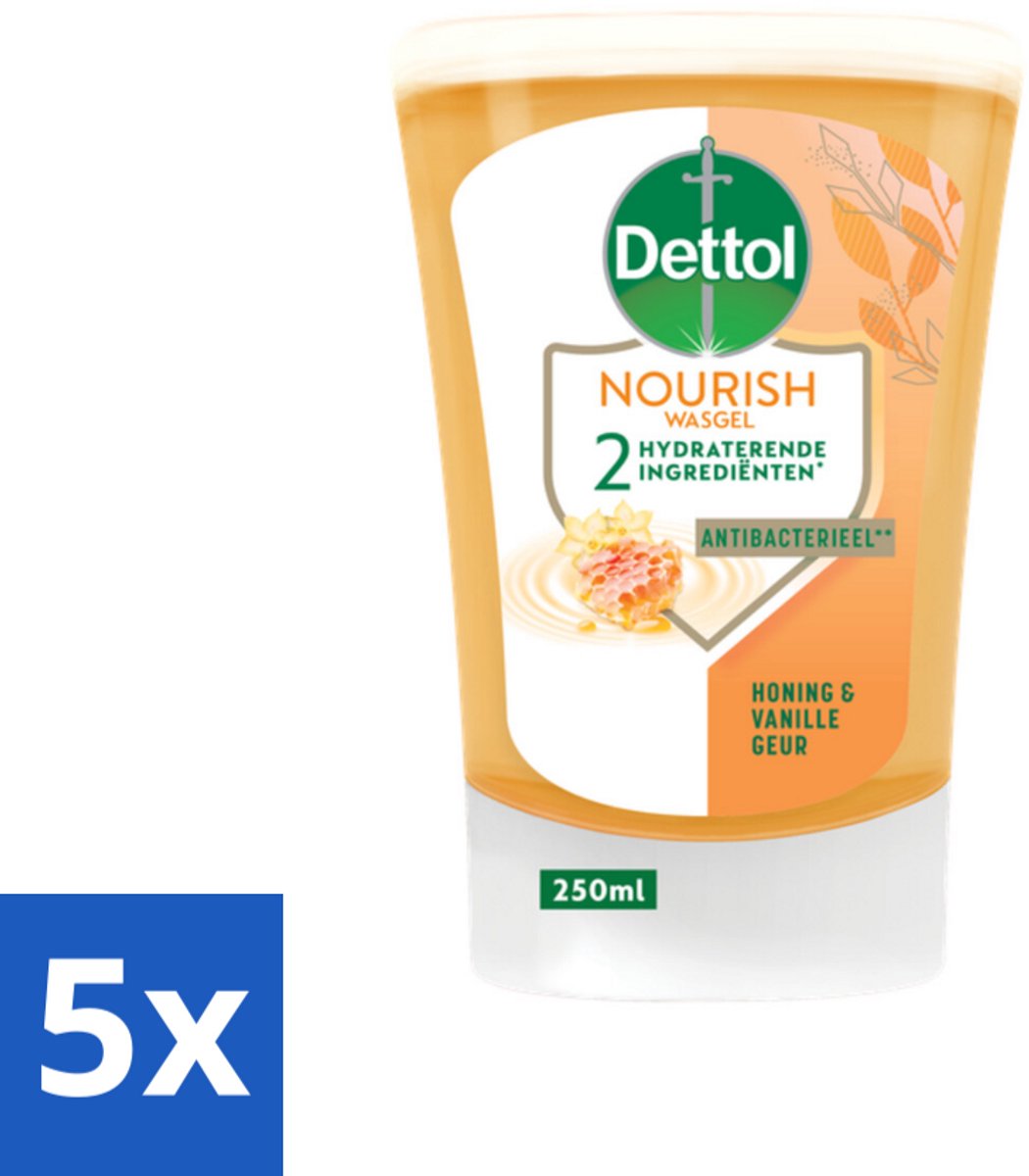 5 x Dettol No-Touch Handzeep Refill Extra Care Honey & Sheabutter 250 ml - Handzeep - Antibacterieel - Honing - Galamboter - Hygiëne