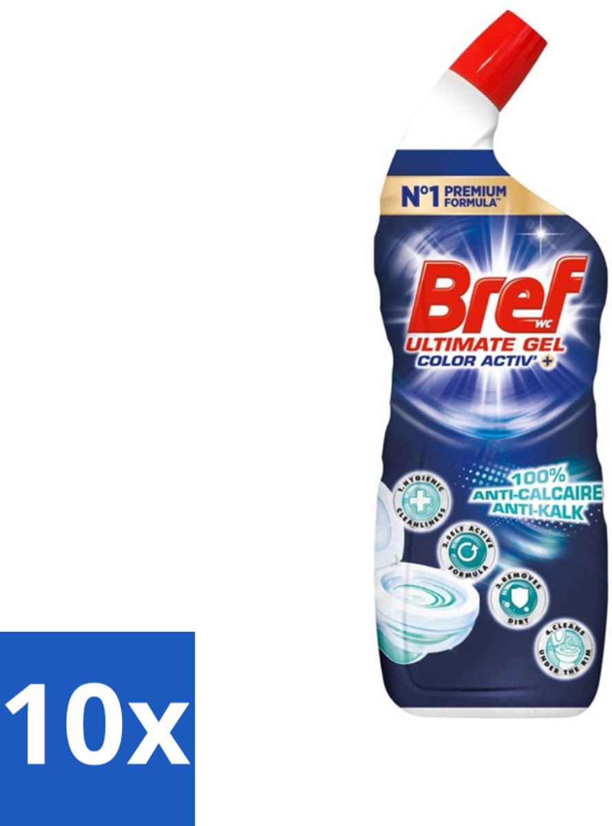 10 x Bref WC - Color Activ+ - Toiletreiniger - Gel - Anti-Kalk - Oceaan - 700 ml - Toilet Reinigen - Anti-kalk - Oceaanfrisse Geur - Toilet Reinigingsgel - Toilet Schoonmaken