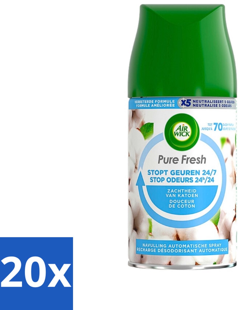 20 x Air Wick Freshmatic Pure Fresh Navulling Zachtheid van Katoen 250 ml - Luchtverfrisser - Geurverspreider - Katoen Geur - Frisse Geur - Geur Neutraliseren