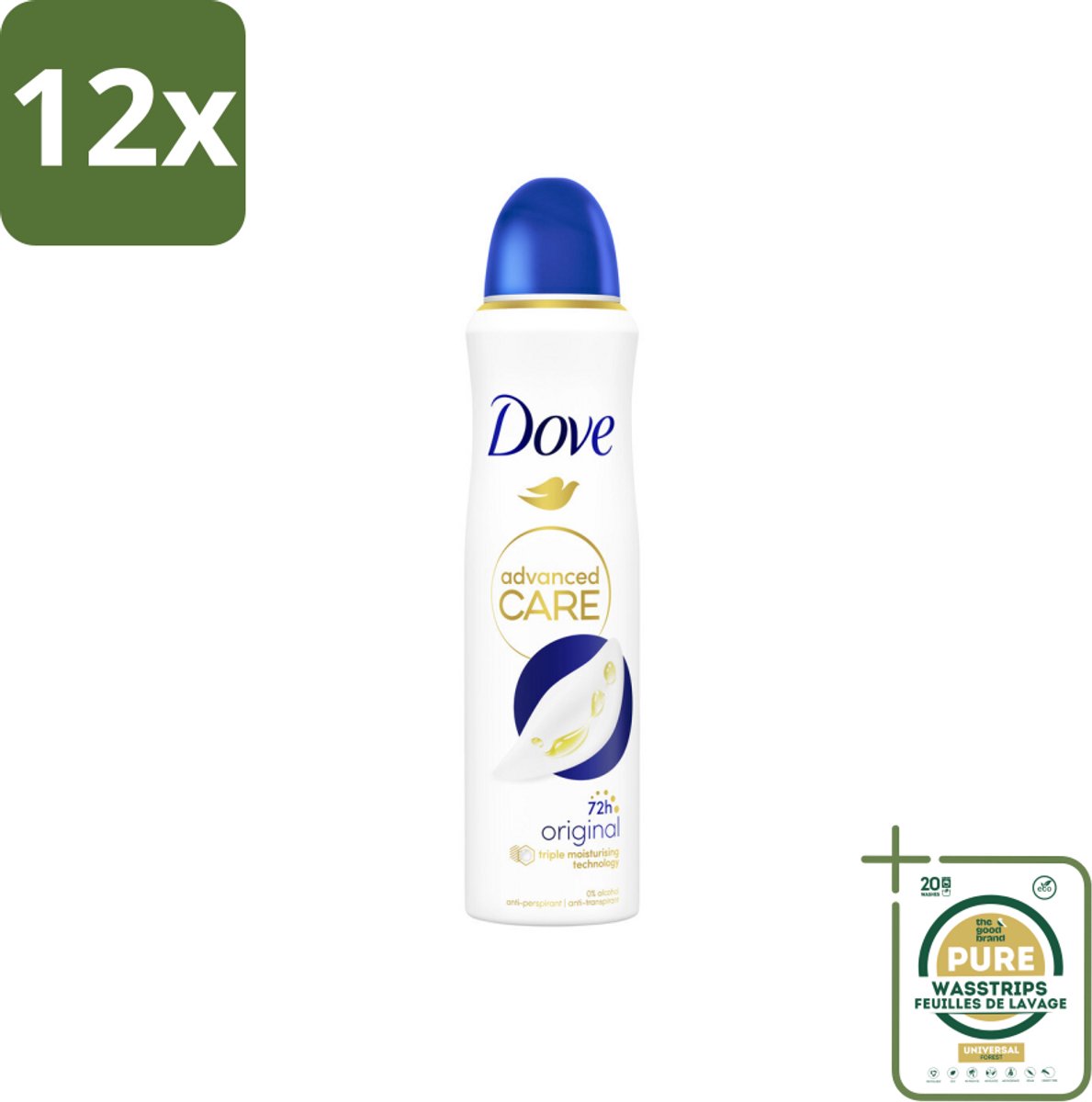 Dove – Deodorant Spray – Original – 150 ml - Voordeelverpakking - 12 stuks - Zweetbehandeling - Geurverwijdering