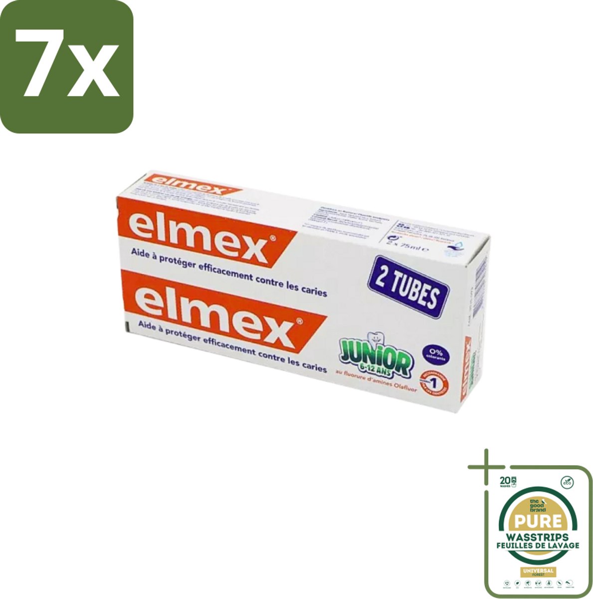 7 x Elmex Junior Tandpasta - Bescherming & Versterking voor Blijvende Tanden - Set van 2 x 75ml - Grootverpakking - Tandpasta Voor Kinderen - Kinder Tandpasta - Bescherming Tegen Tandbederf - Fluoride In Tandpasta - Aminfluoride