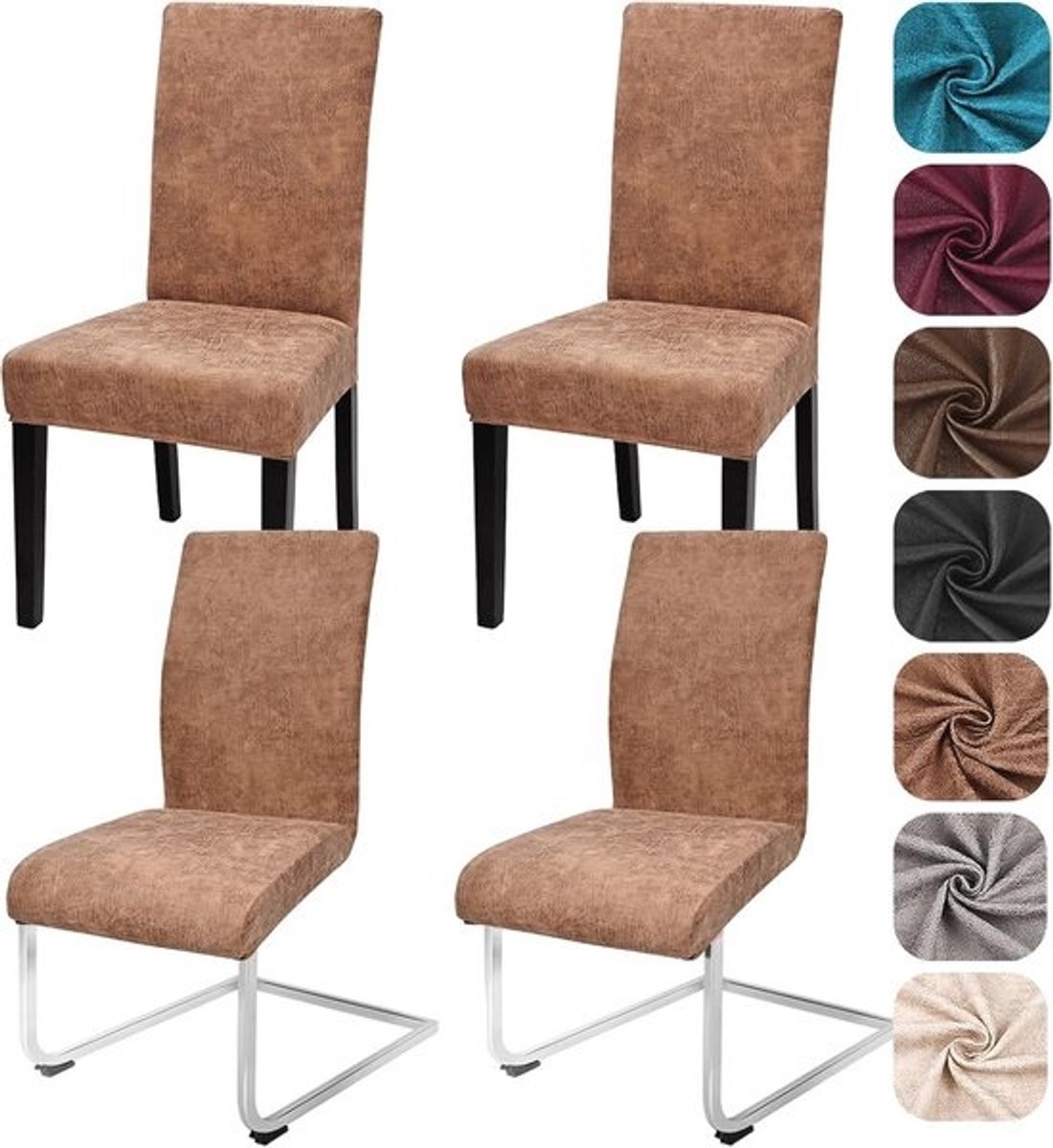 Elastische stoelhoezen set van 4/6 voor eetkamerstoelen - Vintage PU stretch - Wasbaar en afneembaar