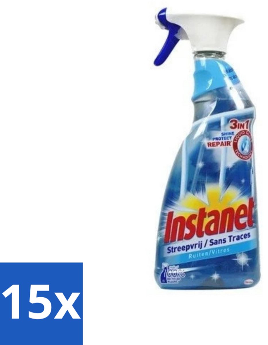 15 x Instanet - Ruitenreiniger - Streepvrij - 3in1 Spray - 725 ml - Ruitenreiniger - Streepvrije Ruiten - Ruiten Reinigen - Ruiten Reinigingsalcohol - 3-in-1 Ruitenreiniger