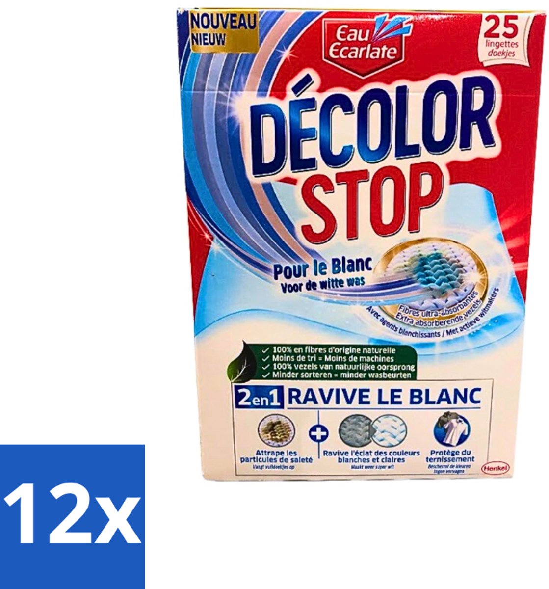 12 x Eau Eclarate - Sublim Blanc - Ultra Witmakend - 25 doekjes - Witte Textiel - Glans Herstellen - Witmaken - Textielreiniger - Vergrijzing Voorkomen