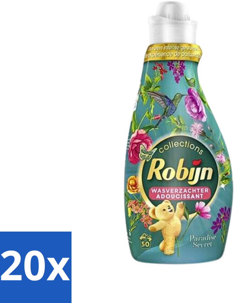 20 x Robijn Collections - Wasverzachter - Paradise Secret - 1,25L - 50 Wasbeurten - Wasverzachter - Luxe Wasverzachter - Parfum Wasverzachter - Zijdezachte Wasverzachter - Wasverzachter Voor Kleding