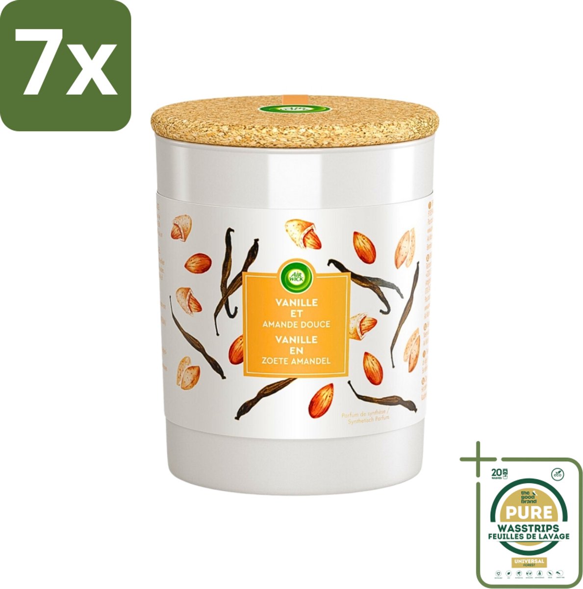7 x Air Wick - Geurkaars - Vanille & Zoete Amandel - 35 Uur Brandduur - Grootverpakking - Geurkaars - Vanille - Amandel - Warme Geur - Sfeer