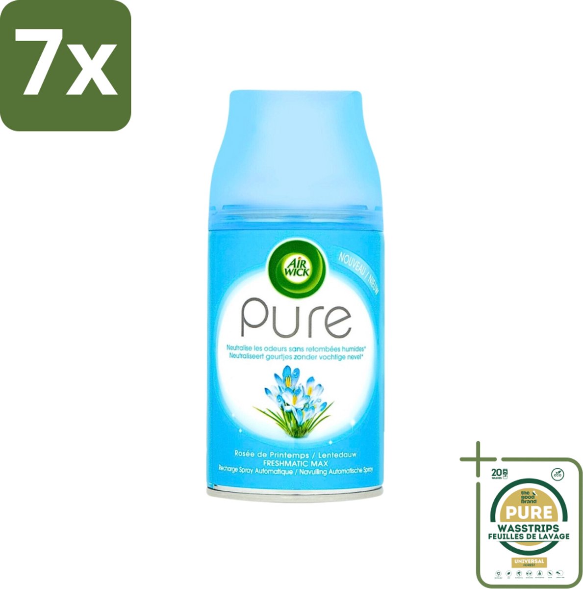 7 x Air Wick Freshmatic Automatische Spray Navulling Pure Lentedauw 250 ml - Grootverpakking - Luchtverfrisser - Lentedauw - Natuurlijke Geur - Geurverspreider - Geurneutralisatie