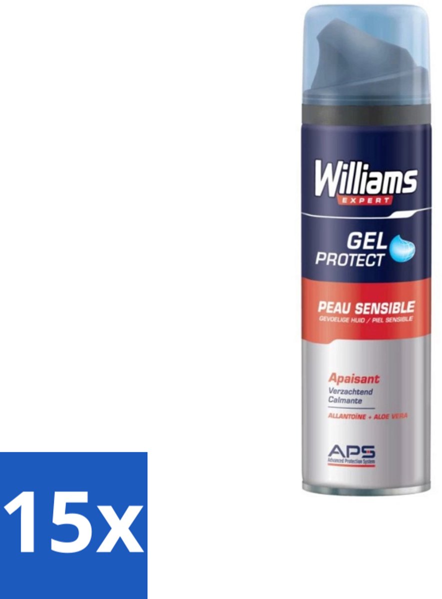 15 x Williams - Expert - Scheergel - Gevoelige Huid- 200 ml - Scheergel Voor Gevoelige Huid - Gevoelige Huid Scheerproducten - Beschermende Scheergel - Verzachte Scheergel - Scheren Zonder Irritatie