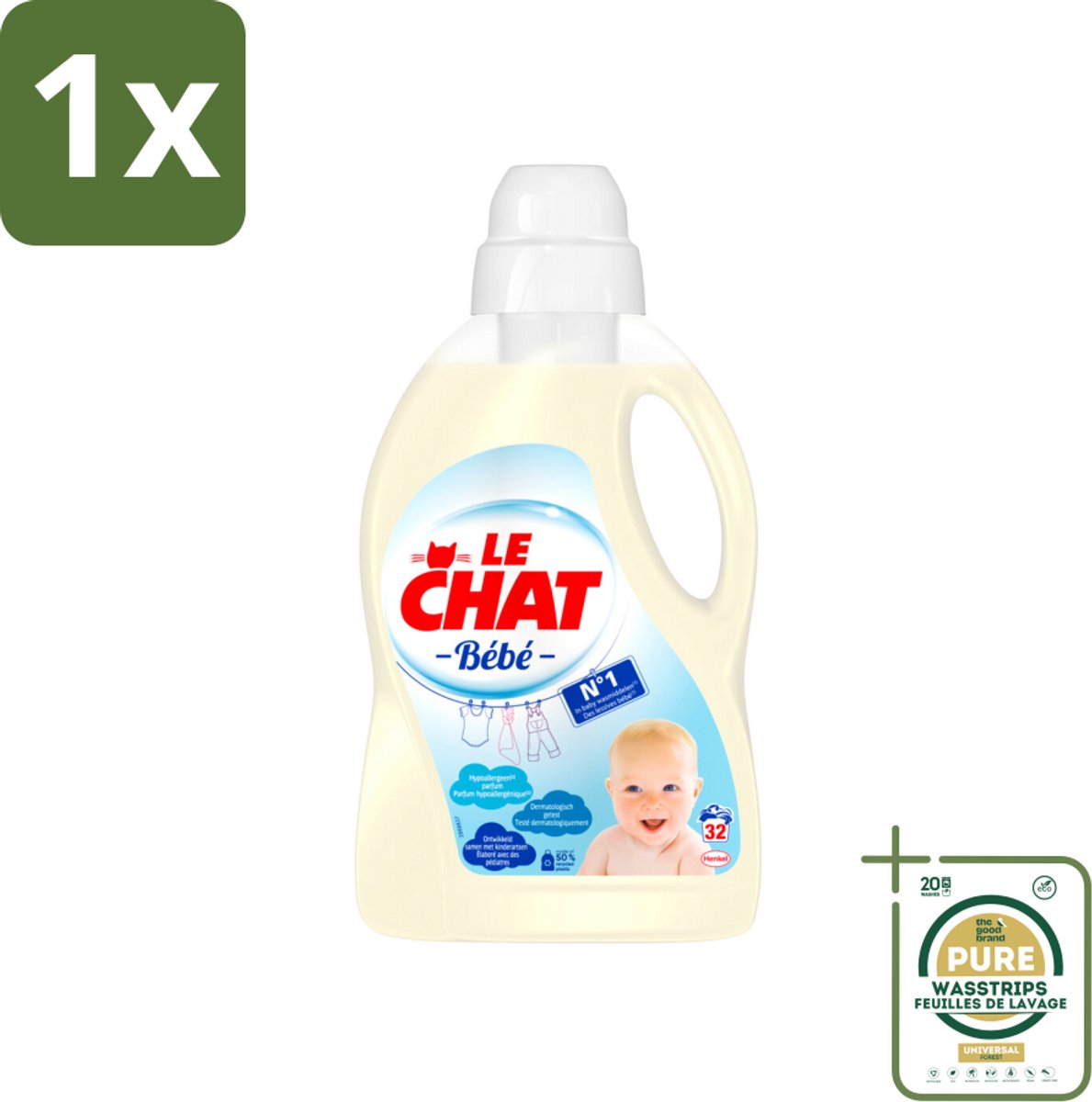 1 x Le Chat Vloeibaar Wasmiddel Bébé 32 Wasbeurten 1440 ml- Wasmiddel Voor Baby - Hypoallergisch Wasmiddel - Wasmiddel Voor Gevoelige Huid - Wasmiddel Voor Kinderen - Wasmiddel Tegen Babyvlekken