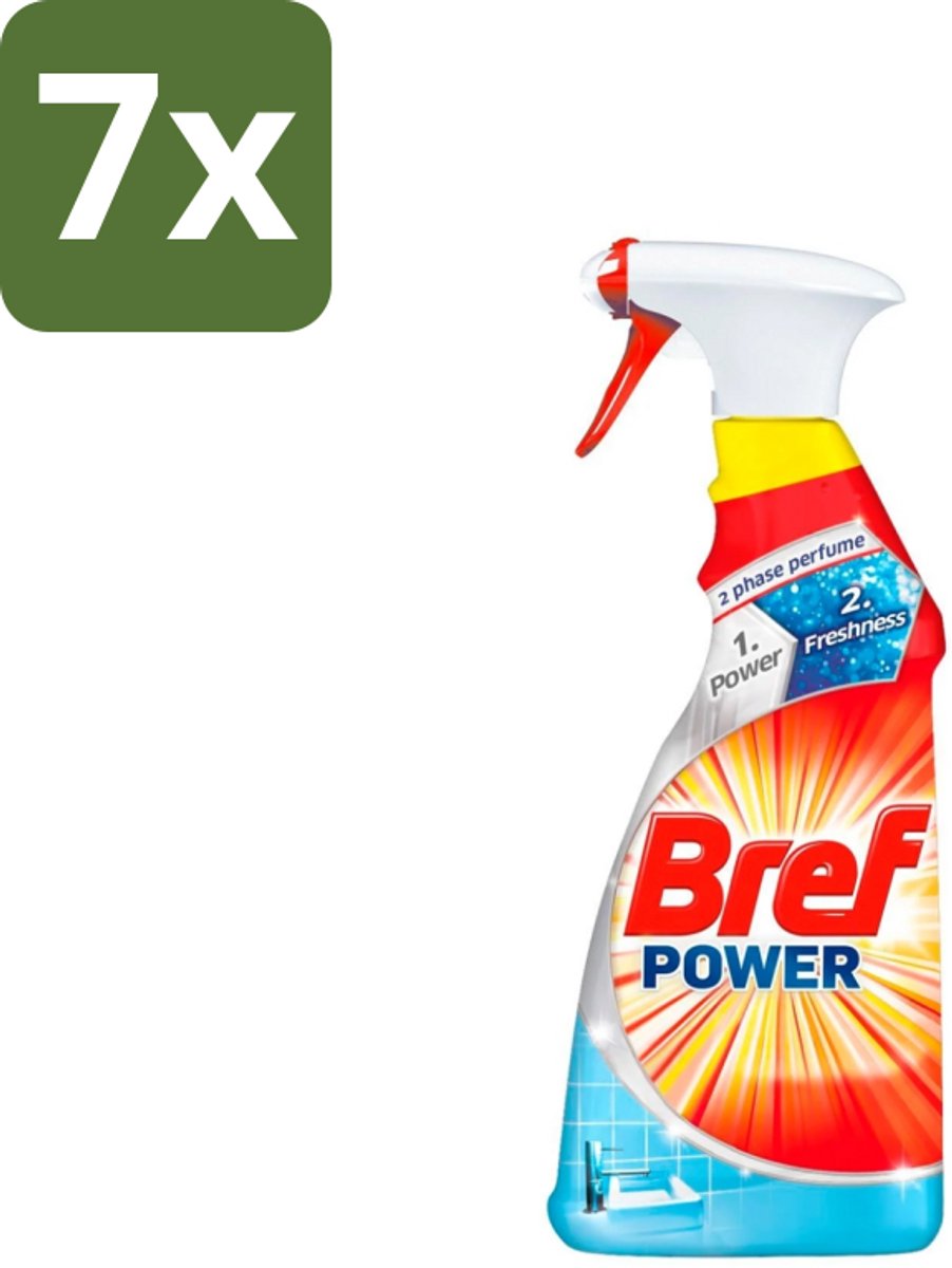 7 x Bref Power - Badkamerreiniger - Spray - Anti-Kalk & Vuil - Fris - 750 ml - Kalk Verwijderen - Vuil Verwijderen - Badkamer Schoonmaken - Douchecabine Schoonmaken - Gootsteen Schoonmaken