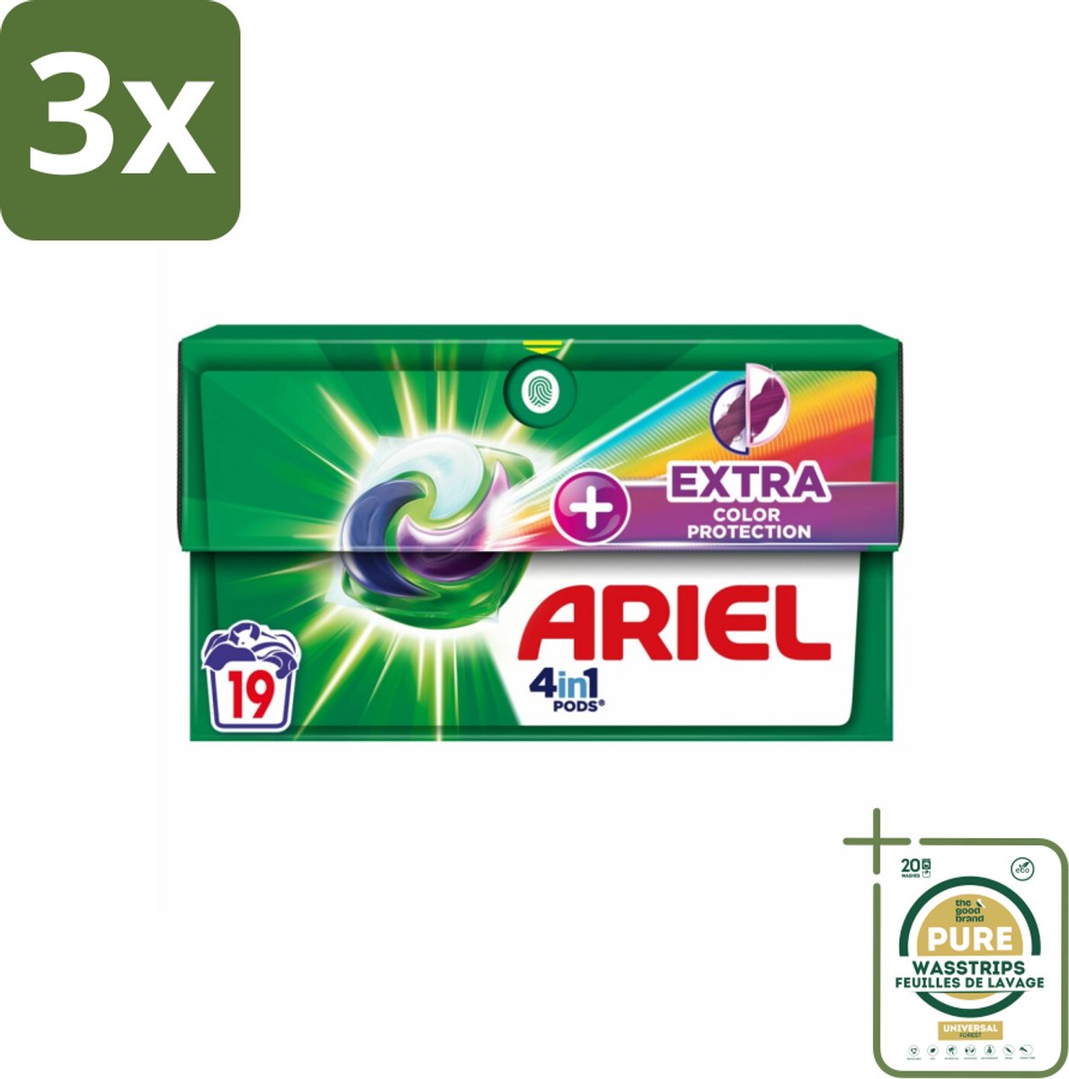 3 x Ariel Original - Extra Kleurbescherming - Wasmiddelcapsules - 4in1 Pods - Witte en Gekleurde Was - 19 Wasbeurten - Grootverpakking - Kleurbescherming - Wasmiddel - Wasbeurt - Wasprogramma - Wasmiddelcapsules