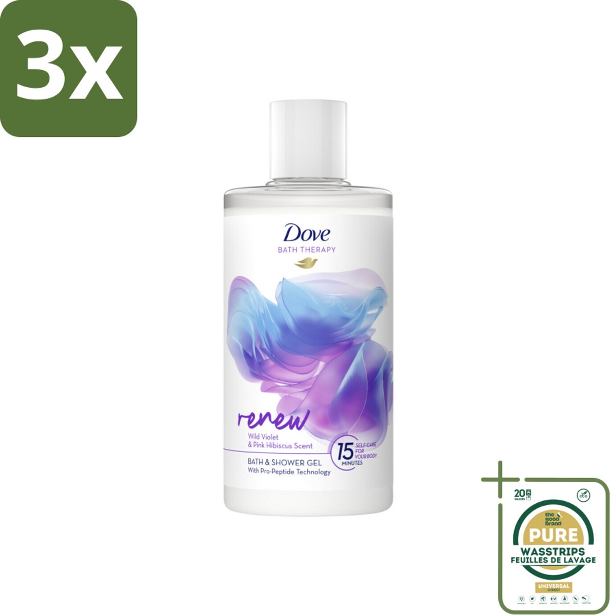 3 x Dove Bath Therapy Renew Badschuim & Douchgel 400 ml - Grootverpakking - Badshuim - Badschoon - Huidvernieuwing - Ontspanning - Voedende Crème