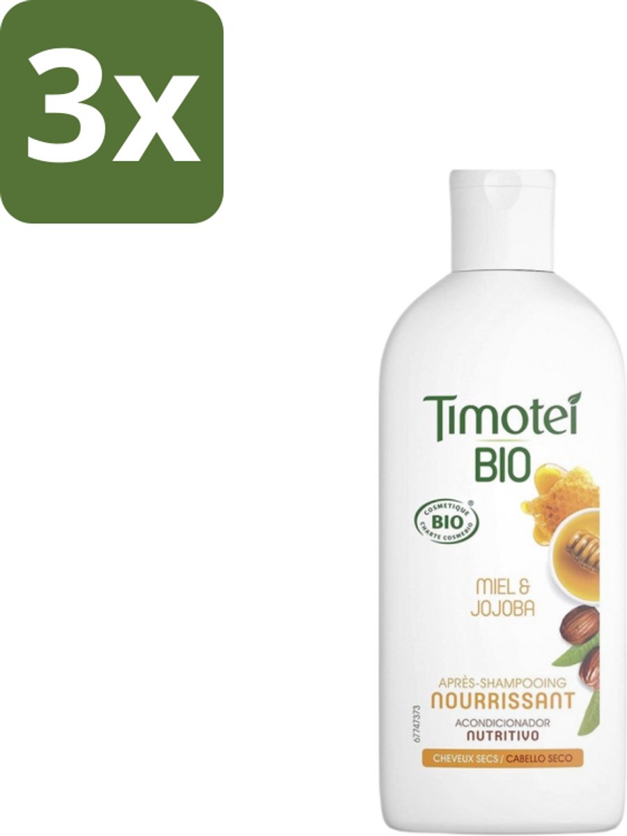 3 x Timotei - Crèmespoeling - Honing & Jojoba - Biologisch - Droog Haar & Droge Hoofdhuid - 250 ml - Crèmespoeling - Droog Haar - Droge Hoofdhuid - Honing - Jojoba-olie