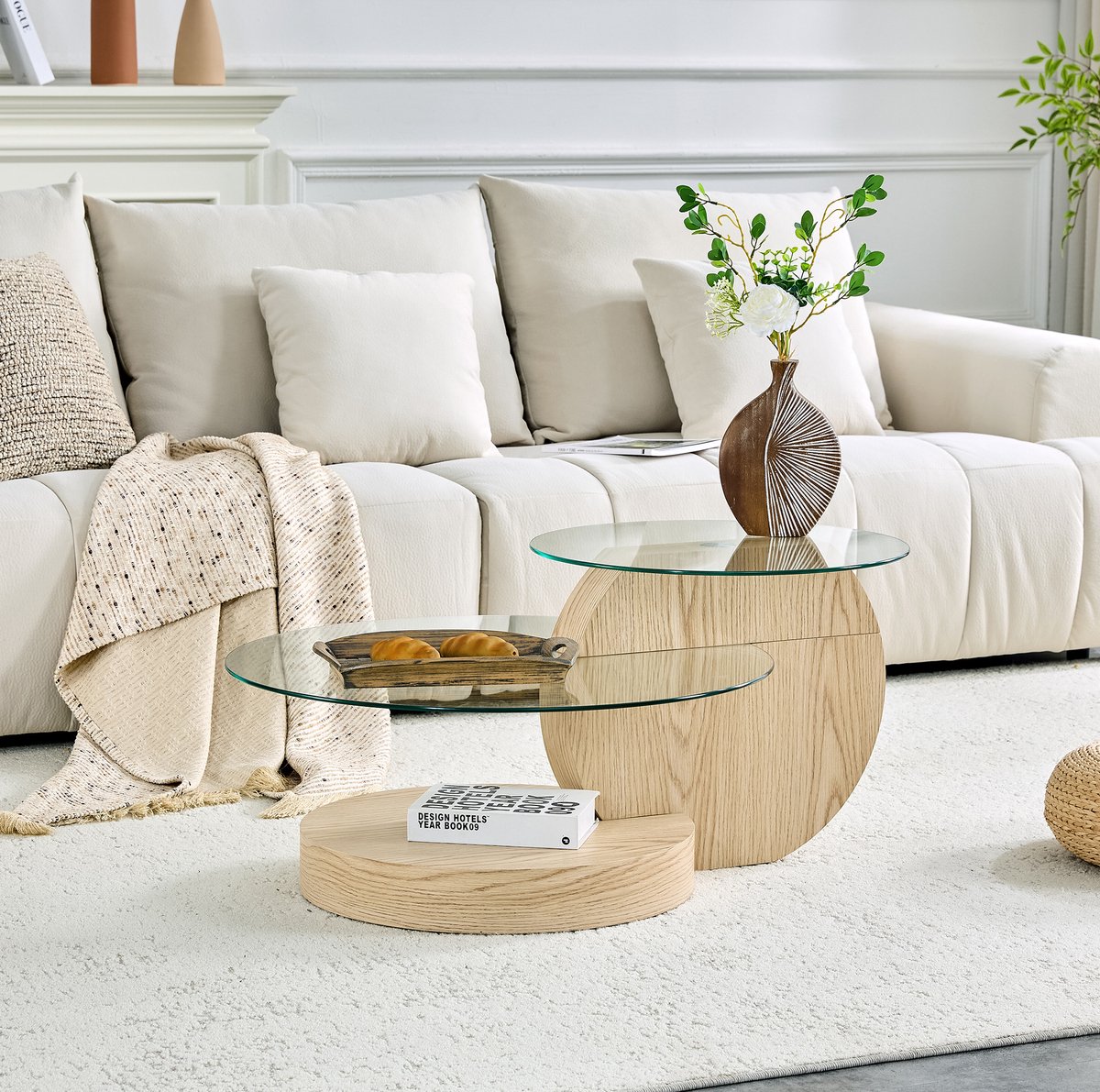 STILVORA Salontafel - Dubbel Gelaagd Design Met Veiligheidsglas - Voor Woonkamer - MDF En Glas - Houtkleur - 79x79x25 Cm