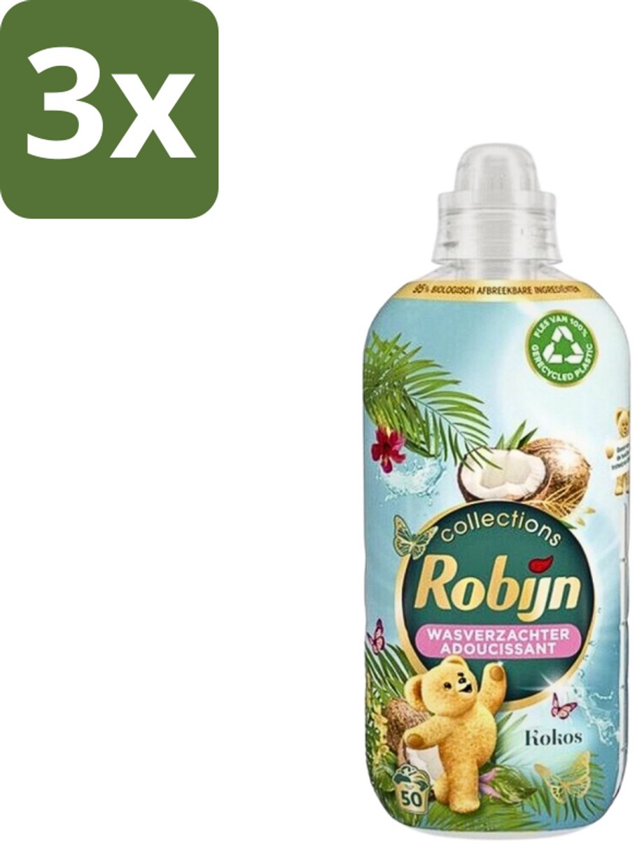 3 x Robijn Collections - Wasverzachter - Kokos - 1,25L - 50 Wasbeurten - Wasverzachter Kokos - Wasverzachter Voor Kleding - Kokos Geur Wasverzachter - Wasverzachter Voor Wasbeurten - Wasverzachter Met Luxe Geur