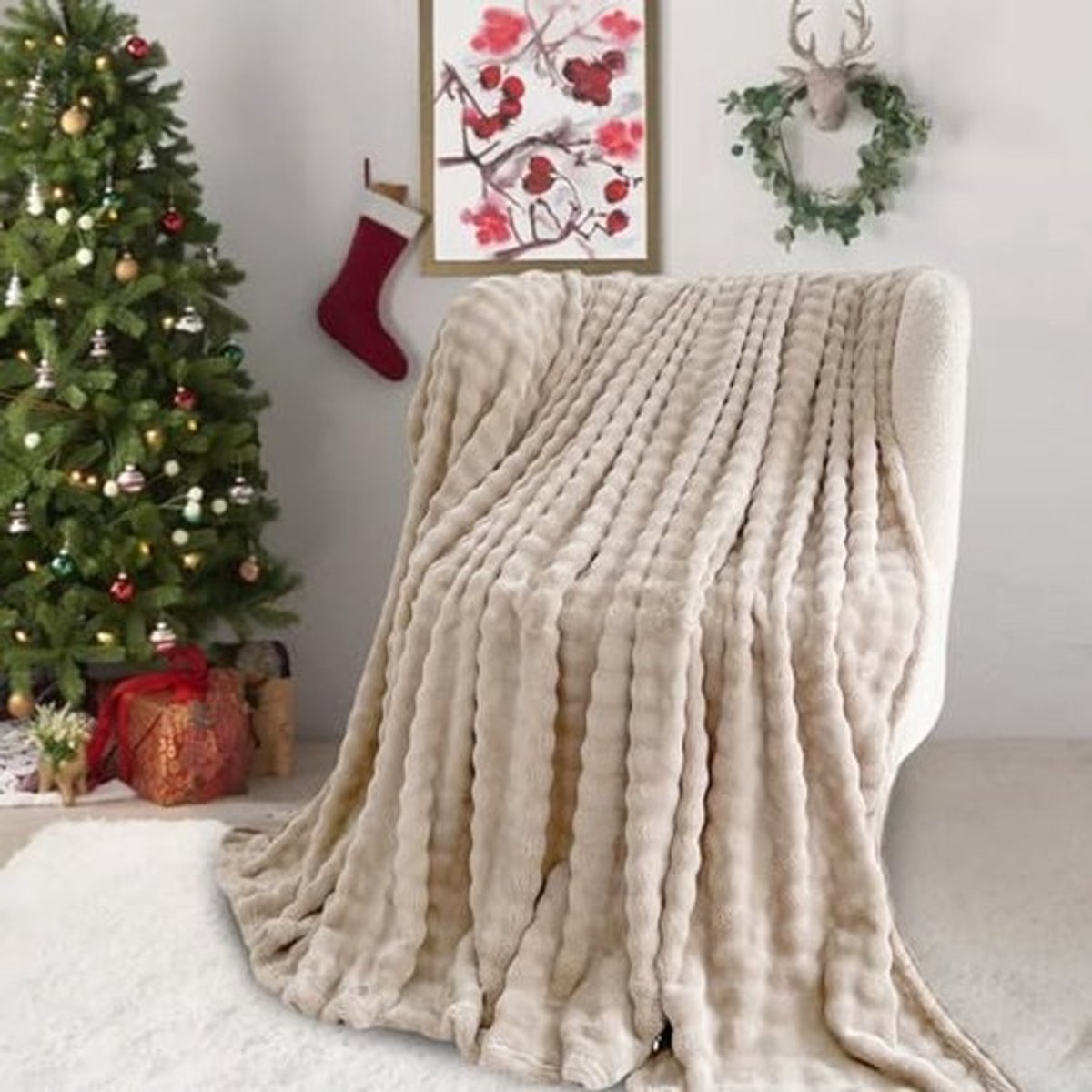 Super Zachte Warme Velvet Knuffeldekens met 450gsm Bolletjes - Fluffy Dekens voor Bank, Slaapkamer, Reizen, Auto, Kamperen (Camel, 160x200cm)