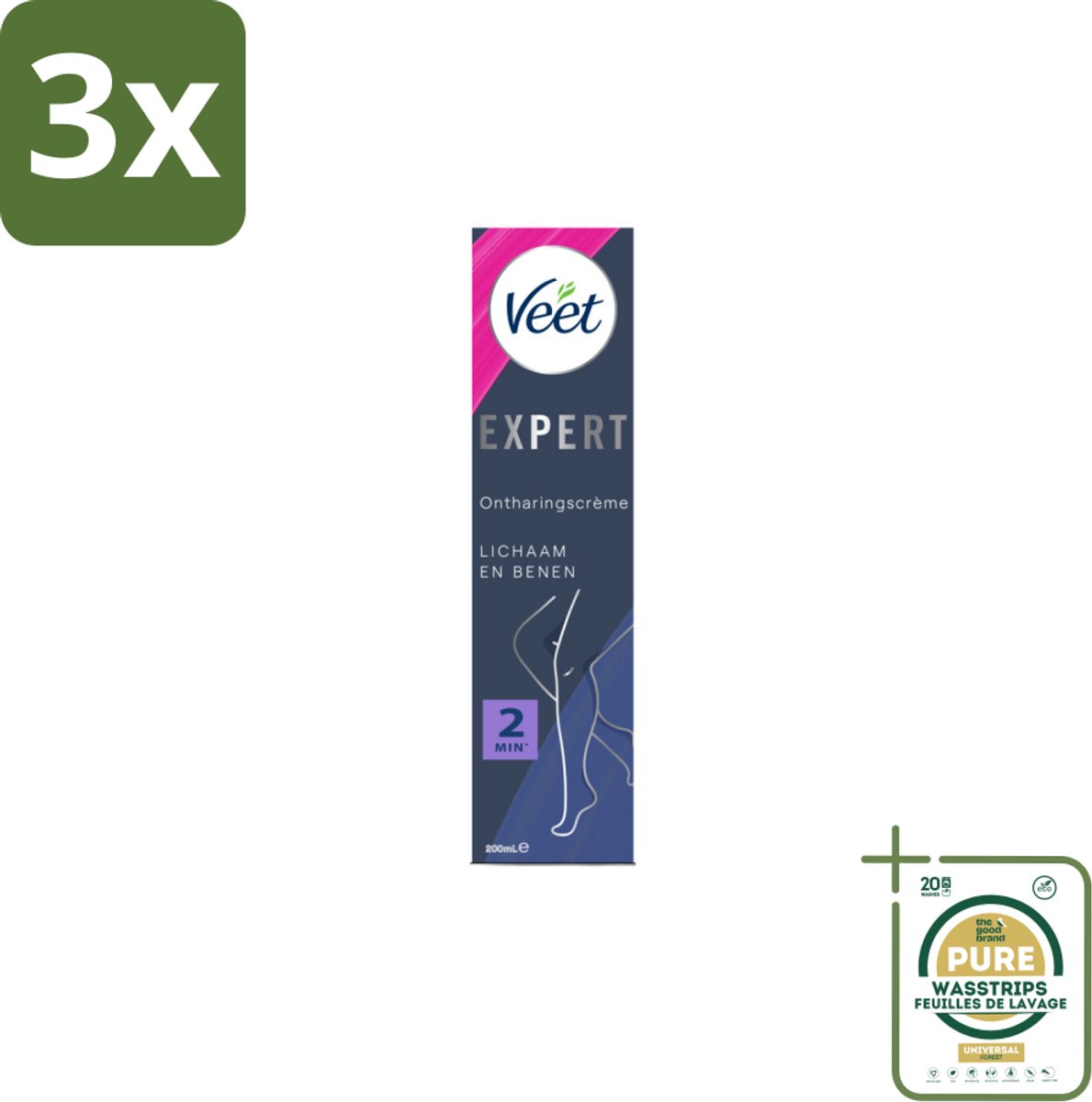 3 x Veet Expert Ontharingscrème Benen 200 ml - Grootverpakking - Veet Ontharing - Haar Verwijderen - Huid Verzorgen - Ontharing Crème - Sheaboter Crème