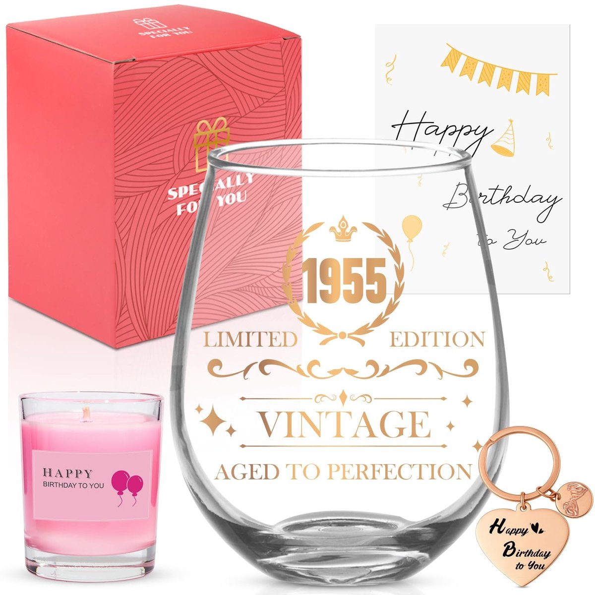 Elzusha - 50e Verjaardag Cadeauset met Wijn Glas en Geurkaars