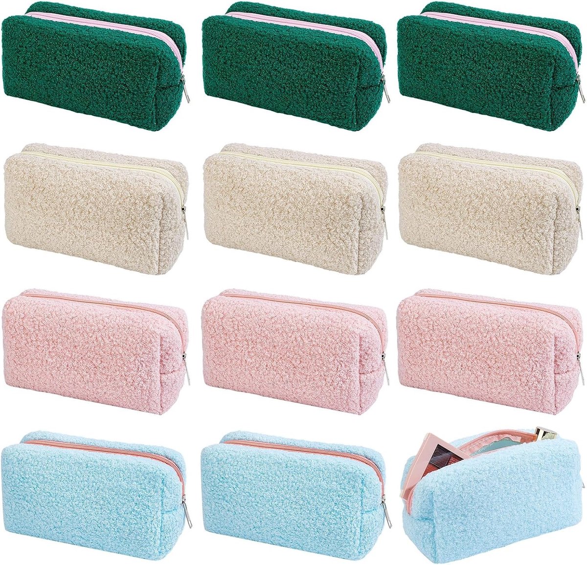 Reis-cosmeticatas set van 16 stuks voor dames, pluche organizer met ritssluiting, ruime en stijlvolle toilettas in 4 kleuren voor cosmetica en make-up accessoires