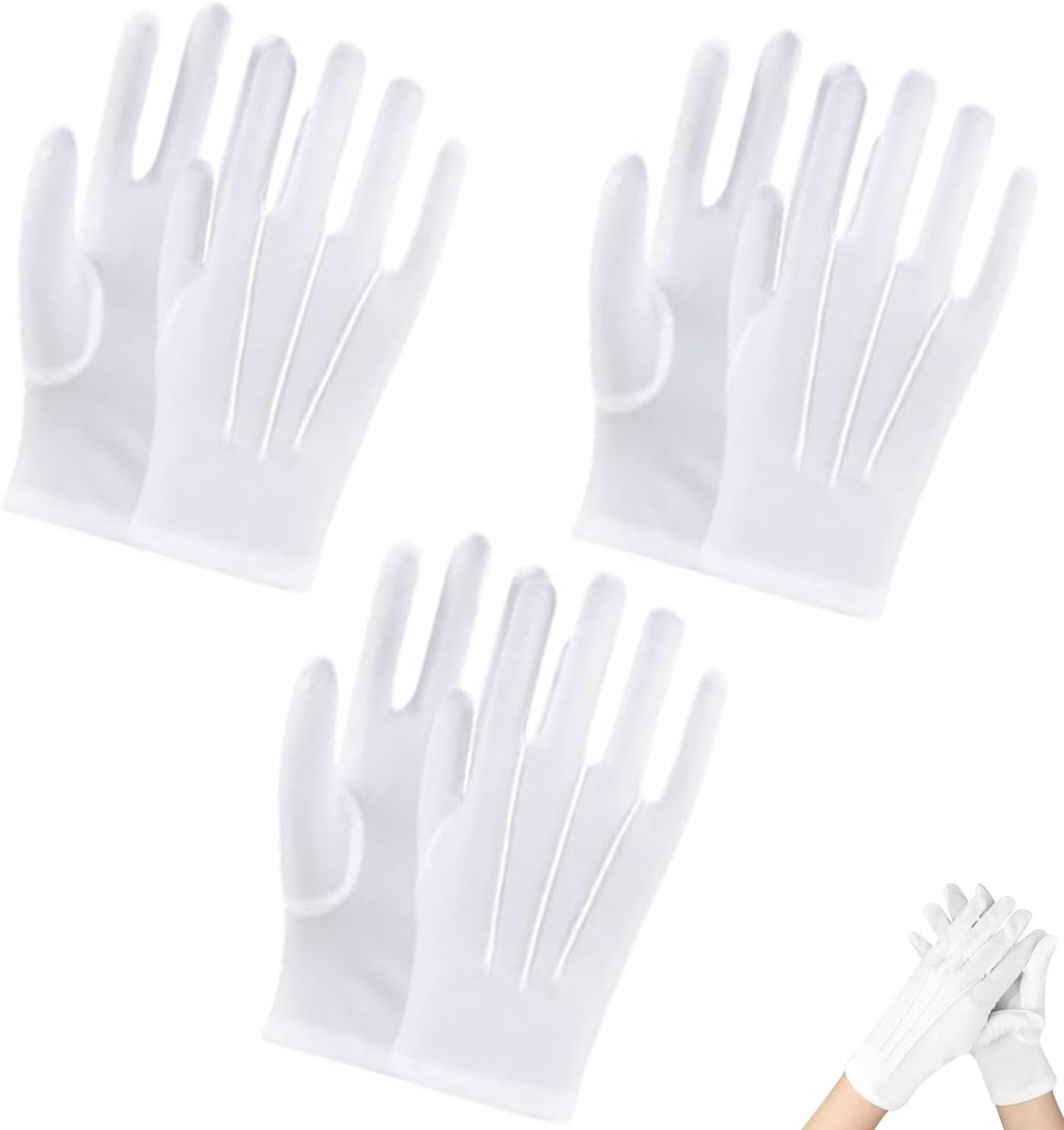 Elegante Witte Handschoenen voor Bruiloften, Cosplay en Juweleninspectie - Ademend Katoen, Formele Accessoires, 3 Paar