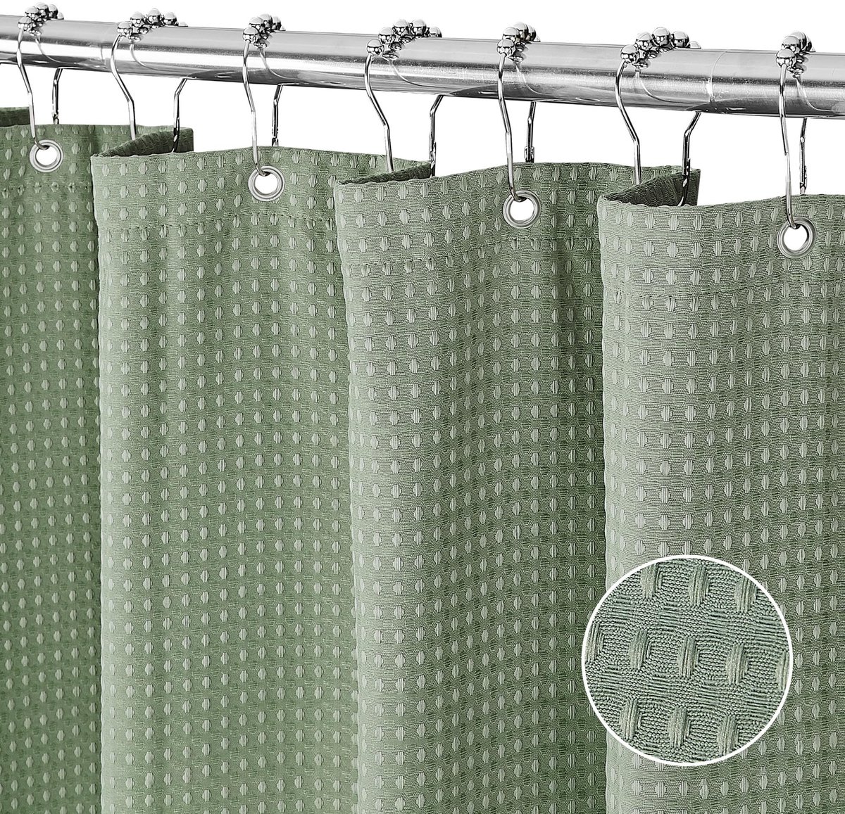 Elzusha - Wafer Textiel Douchegordijn met Magneten en Ringen 72x78 cm Groen