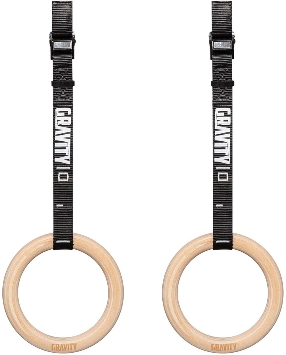 Elzusha- Gymnastiek Ringen - Houten - Hoogteverstelbaar - Schokbestendig - Draagbaar - Brandwerende Riemen - Getest tot 400 kg - Fitness Ringen