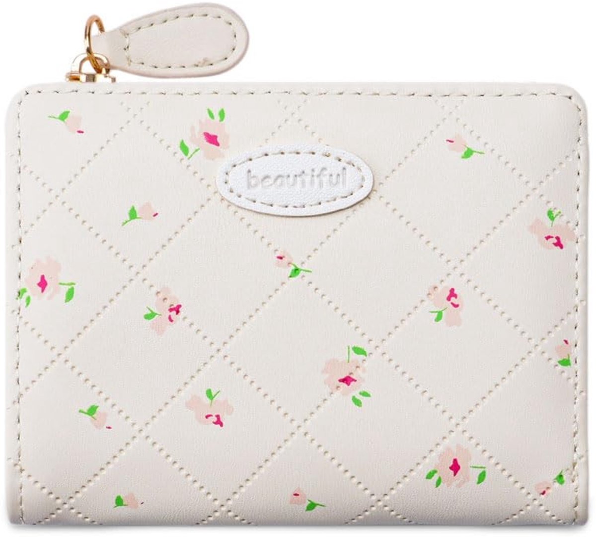 Elzusha - Vrouwen Compacte PU Leren Portemonnee met Bloemenpatroon
