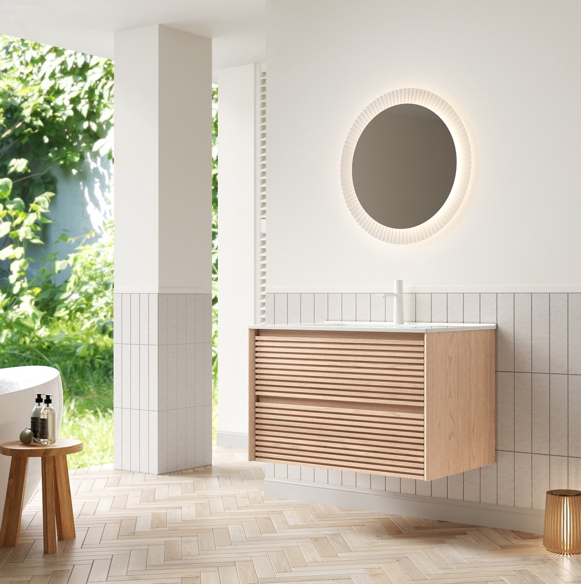 STILVORA Badkamerkast - Wandhangend Wastafelmeubel Met Keramische Wastafel En 2 Softclose Lades - Voor Badkamer - Hout En Wit - 81x46,5x51,5 Cm